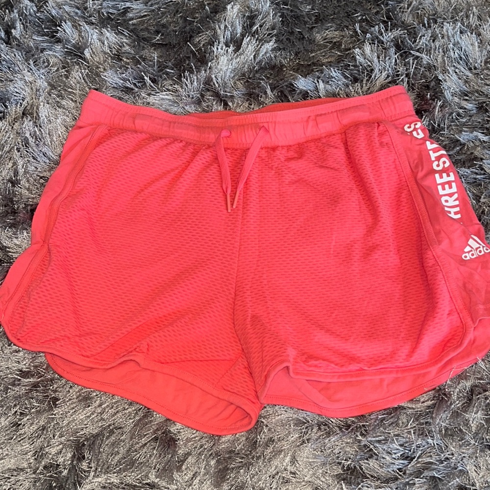 Adidas Women Coral Three Stripes Running Track Shorts